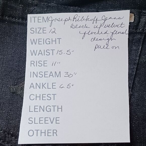 Joseph Ribkoff Jeans 12 Black Floral Velvet Flocked Pull On Stretch Denim Pants - Picture 10 of 10